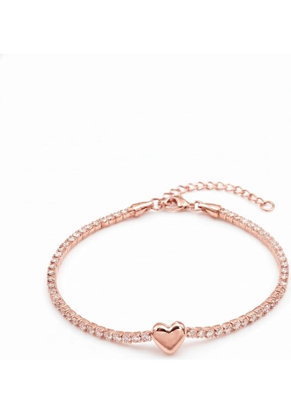 Kalp Suyolu Taşlı Gümüş Bileklik - Rose