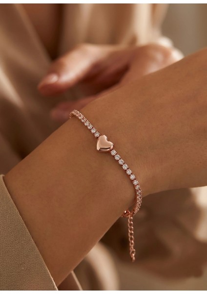 Kalp Suyolu Taşlı Gümüş Bileklik - Rose modelleri