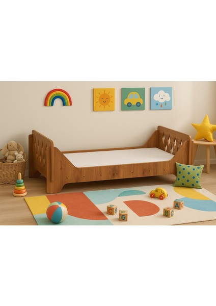 Ceviz Montessori Karyola 70X140, Ceviz Mdf, Ahşap Detaylı Güvenli Çocuk Yatağı indirimleri