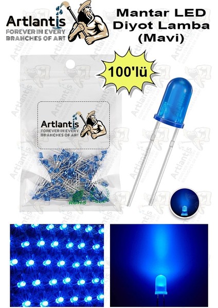 Mavi Mantar LED Diyot Lamba 100 Lü 1 Paket Mavi 4.8 mm Mini Mantar LED Lamba Deney Bilim Proje Arduino Işığı
