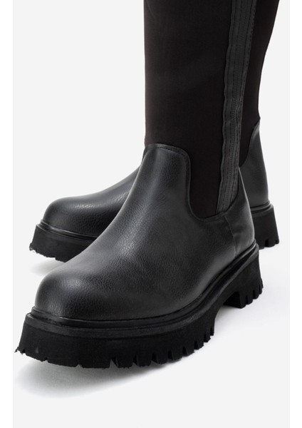 Kadın Çift Fermuarlı Streçli Çizme Siyah Cilt modelleri