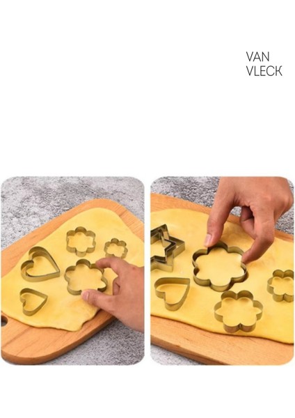 12 Parça Kurabiye Kalıbı Seti – Yıldız, Kalp, Papatya ve Yuvarlak Kalıp Şekiller modelleri