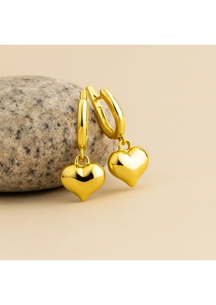 14K Altın Pofuduk Kalp Küpe, Romantik Günlük Altın Takı modelleri