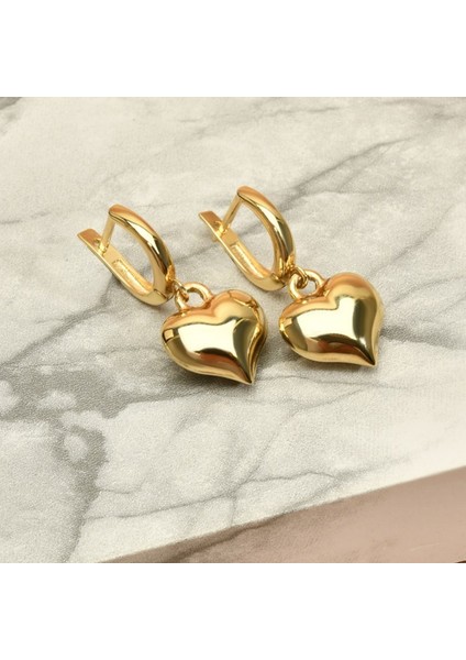 14K Altın Pofuduk Kalp Küpe, Romantik Günlük Altın Takı fırsatları