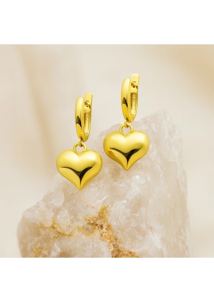 14K Altın Pofuduk Kalp Küpe, Romantik Günlük Altın Takı indirimleri