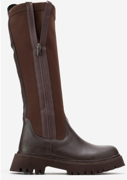 Kadın Çift Fermuarlı Streçli Çizme Kahve Cilt fiyatları