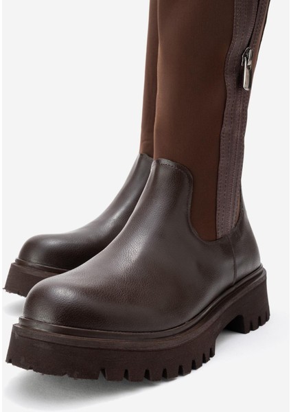 Kadın Çift Fermuarlı Streçli Çizme Kahve Cilt modelleri