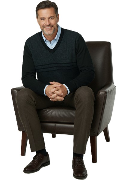 Erkek Kışlık Kazak Rahat Kesim Triko Dokuma V Yaka Desenli Klasik ve Şık modelleri