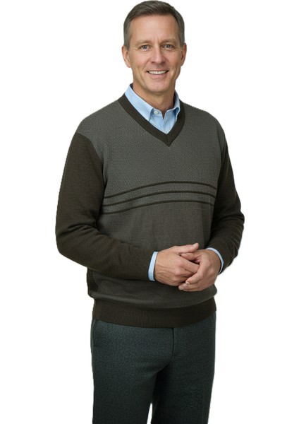 Erkek Kışlık Kazak Rahat Kesim Triko Dokuma V Yaka Desenli Klasik ve Şık fırsatları