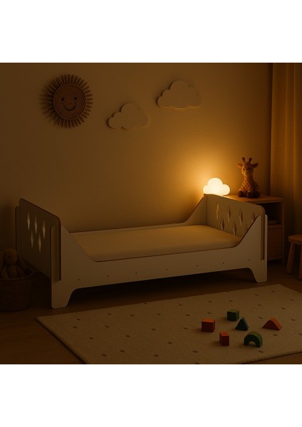 Montessori Çocuk Karyolası 70X140, Beyaz Mdf, Alçak Tasarım Güvenli Yatak fırsatları