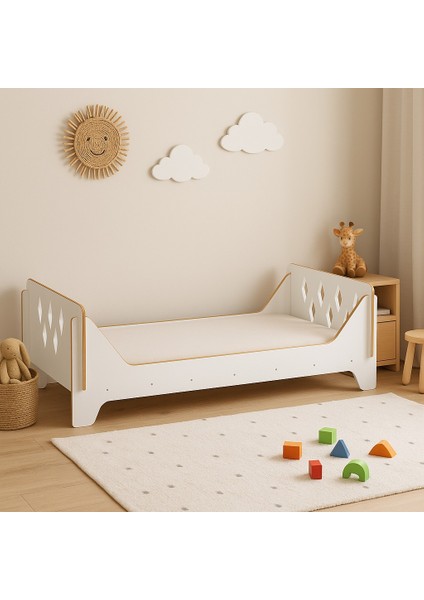 Montessori Çocuk Karyolası 70X140, Beyaz Mdf, Alçak Tasarım Güvenli Yatak indirimleri