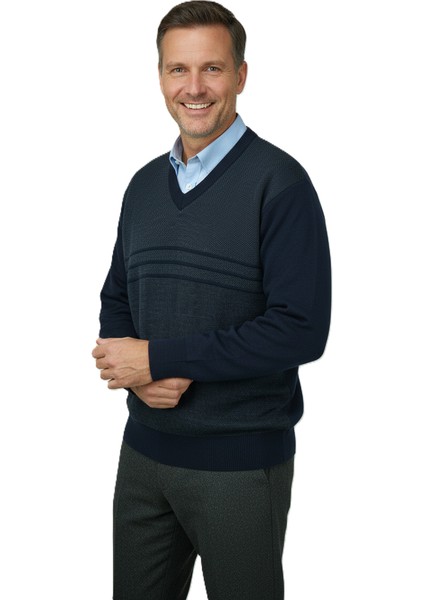 Erkek Kışlık Kazak Rahat Kesim Triko Dokuma V Yaka Desenli Klasik ve Şık fiyatları