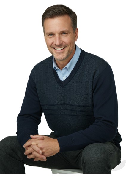 Erkek Kışlık Kazak Rahat Kesim Triko Dokuma V Yaka Desenli Klasik ve Şık modelleri