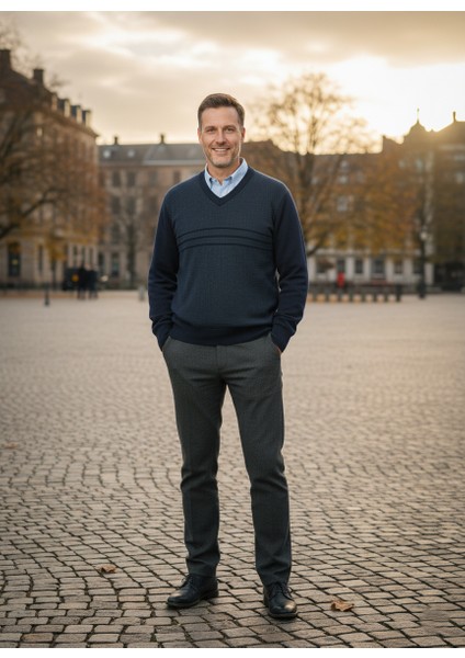 Erkek Kışlık Kazak Rahat Kesim Triko Dokuma V Yaka Desenli Klasik ve Şık fırsatları