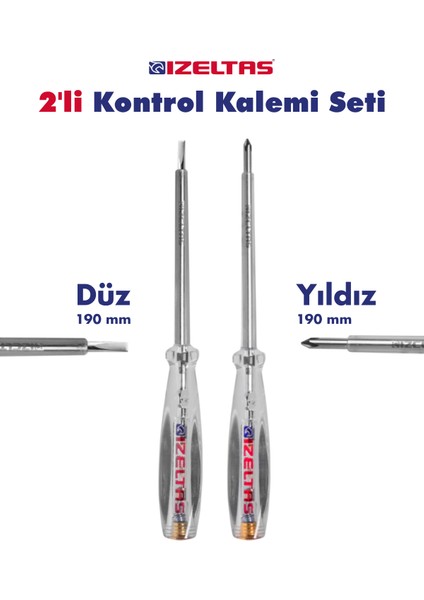 Izeltaş 2 li Kontrol Kalem Seti Düz ve Yıldız Uç 190 mm