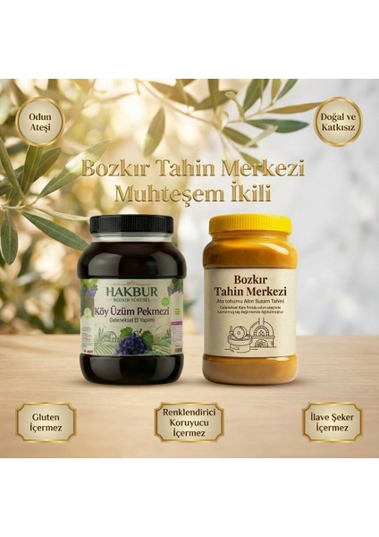 Yerli Susam Ata tohumu Taş Değirmen Tahini 935 gr & Köy Üzüm Pekmezi 950 gr(katkısız&doğal)