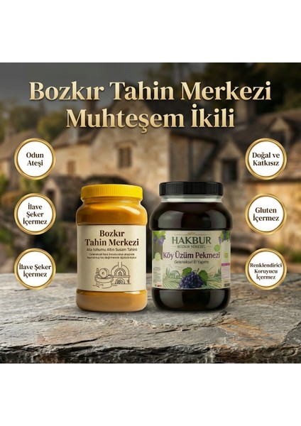 Yerli Susam Ata tohumu Taş Değirmen Tahini 935 gr & Köy Üzüm Pekmezi 950 gr(katkısız&doğal) modelleri