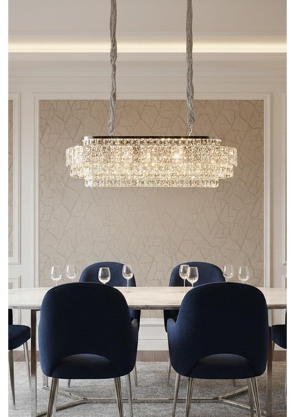 Cristalin Krom 90 cm Kristal Taşlı Modern Avize – Yemek Masası ve Salon