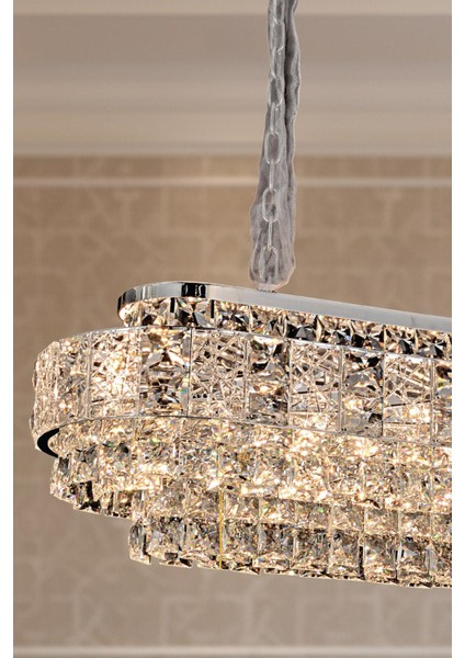 Cristalin Krom 90 cm Kristal Taşlı Modern Avize – Yemek Masası ve Salon fiyatları