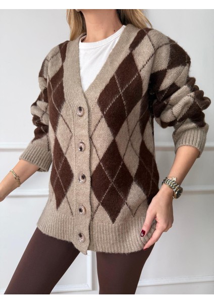 Kahve V Yaka Baklava Hırka