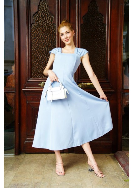 U Yaka Prenses Elbise Mavi S255101 modelleri