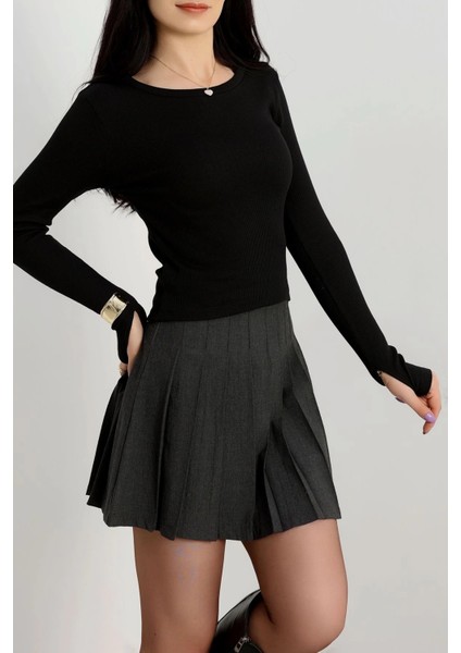 Bisiklet Yaka Parmak Geçmeli Kaşkorse Bluz Siyah fırsatları