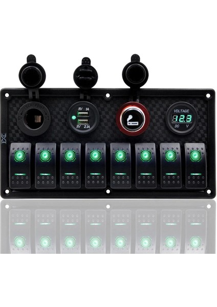 Switch Panel 8'li Usb, Plastik Çakmaklık, Voltmetre