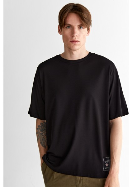 Erkek Siyah Relaxed Fit Bisiklet Yaka Logolu T-Shirt 2325124T.5 fırsatları