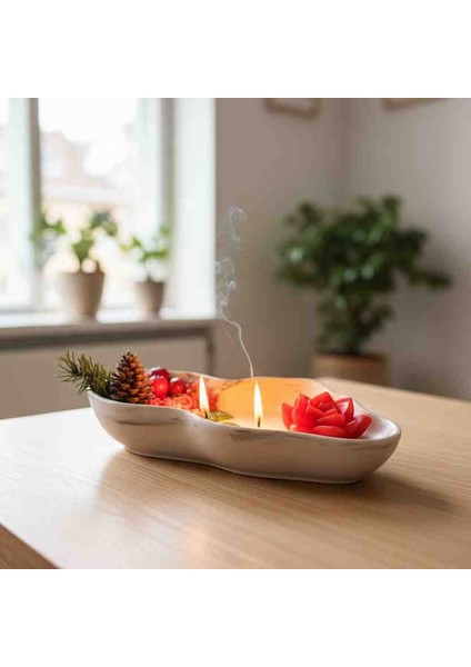 Dekoratif Mermer Desenli Ev,ofis,hediyelik Büyük Mum Aranjman Tabağı