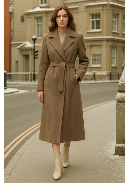 Kadın Kruvaze Premium Vizon Kaşe Kaban