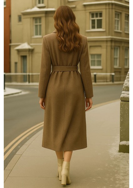 Kadın Kruvaze Premium Vizon Kaşe Kaban