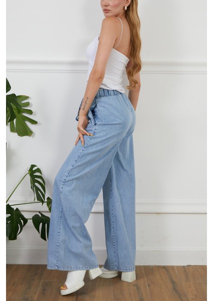 Kadın Rahat Kesim Beli Lastikli İnce Kot Pantolon fırsatları