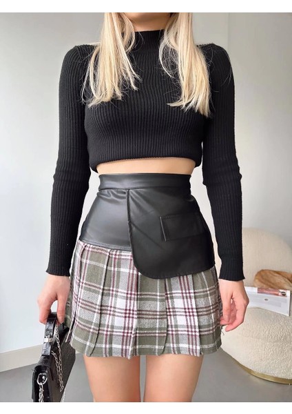 Deri Garnili Cepli Ekose Etek Siyah fırsatları