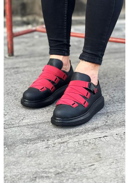 Kömür Kırmızı Erkek Yüksek Taban Ayakkabı