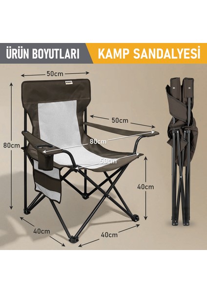 Kamp Sandalyesi, Outdoor, Plaj Piknik Için Katlanır Kamp Sandalyesi Standart Boy - Kahverengi fiyatları