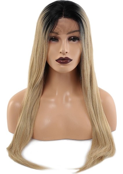 Fiber Sentetik Düz Uzun Tül Peruk / Siyah Balköpüğü Ombreli