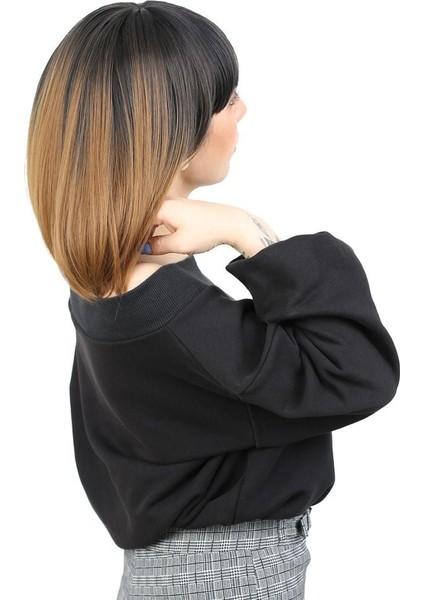 Kısa Küt Perçemli Fiber Sentetik Peruk / Siyah / Karamel Ombreli fiyatları