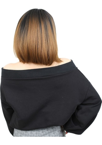 Kısa Küt Perçemli Fiber Sentetik Peruk / Siyah / Karamel Ombreli fırsatları