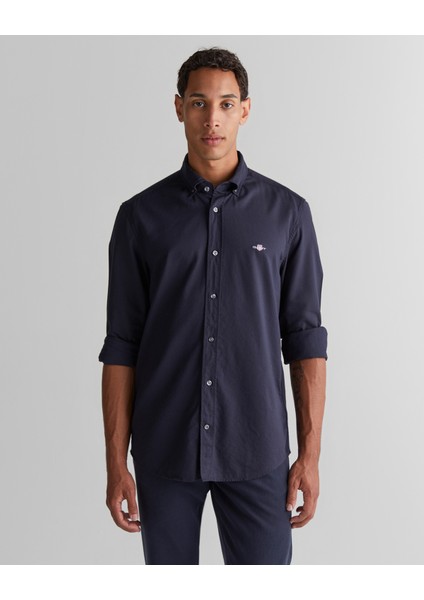 Erkek Lacivert Regular Fit Düğmeli Yaka Gömlek 3825121T.433