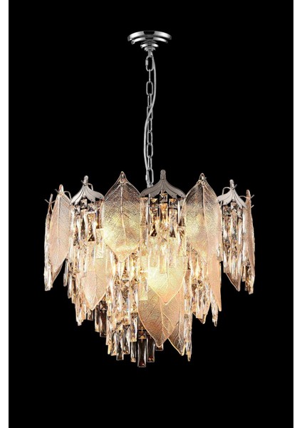 Yaprak Krom 50 cm Kristal Yaprak Detaylı Modern Avize – Salon Oturma Odası fiyatları