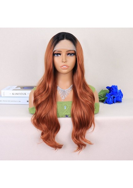 Siyah / Açık Bakır Ombreli Dalgalı Uzun Boy Tül Peruk