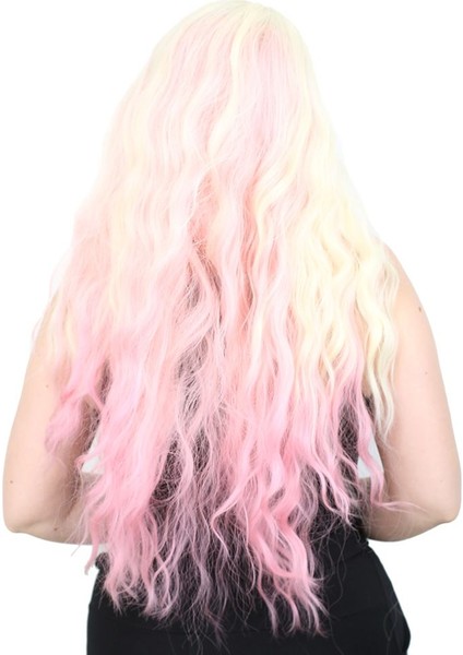 Fiber Sentetik Uzun Su Dalgası Peruk / Platin / Pembe Ombreli indirimleri