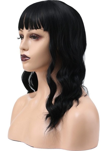 Dalgalı Kısa Perçemli Fiber Sentetik Peruk / Siyah fırsatları