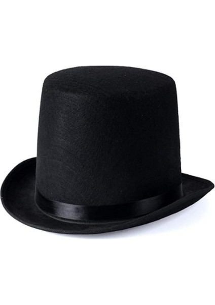 Yetişkinler Için Siyah Renk Ringmaster Sihirbaz Şapkası Fötr Şapka 15 cm