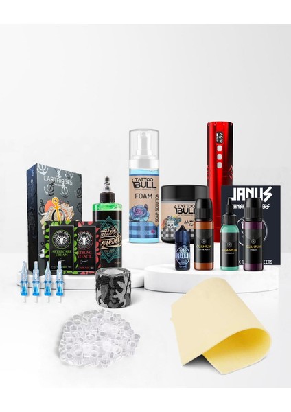 Samurai Kablosuz Pen Dövme Makinesi Seti - Kırmızı