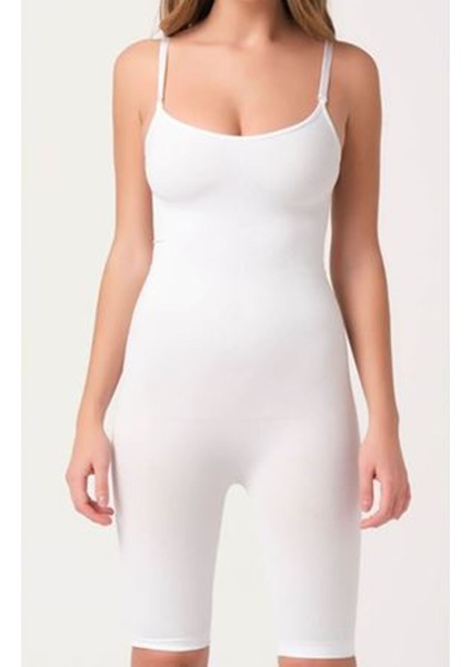 Beyaz Kadın Paçalı Boy Dikişsiz Korse
