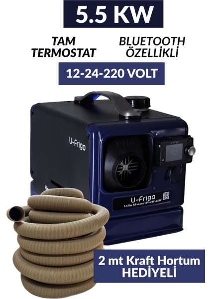 5.5 Kw Çanta Tipi Webasto Dizel Isıtıcı (12-24-220V) Start-Stop Bluetooth Heavy Duty Serisi 2mt Hortum Hediyeli