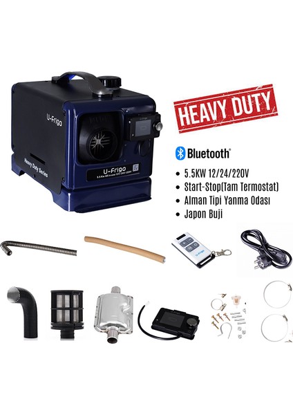 5.5 Kw Çanta Tipi Webasto Dizel Isıtıcı (12-24-220V) Start-Stop Bluetooth Heavy Duty Serisi 2mt Hortum Hediyeli fiyatları