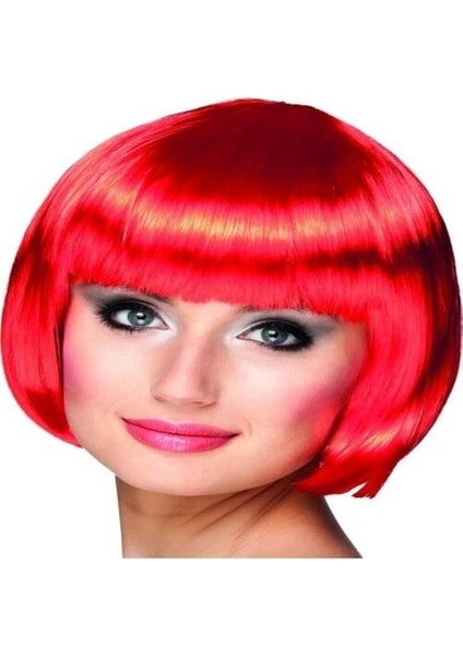 Kırmızı Renk Parti Peruğu Küt Saç