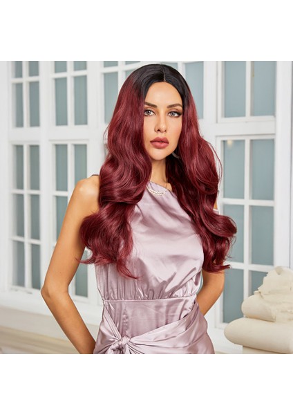 Siyah / Kızıl Ombreli Hafif Dalgalı Tül Peruk fırsatları